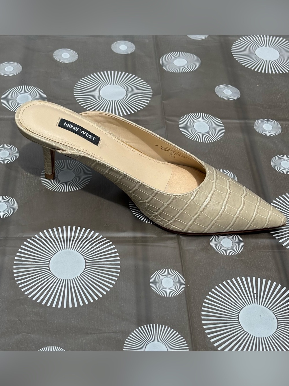 Nine West Taupe Croc-Embossed Angle Pointed Toe Slip-On Heeled Mules - Picture 4 of 16